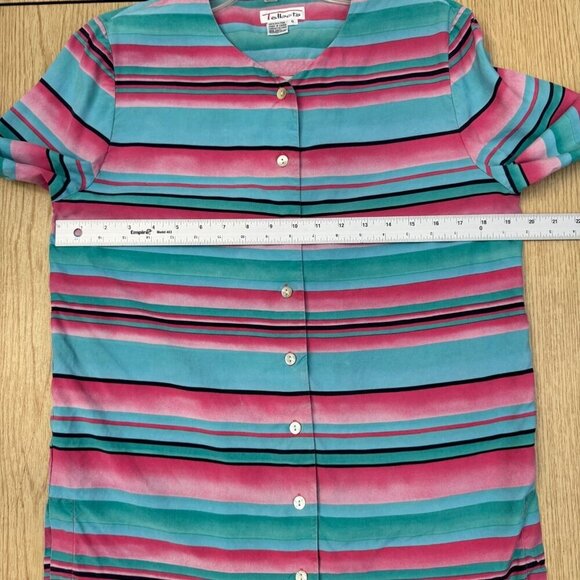 Talbots Multicolor Striped 100% Silk Long Sleeve Button-Front Shirt Blouse 6 - Picture 7 of 8